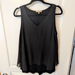 Joan Vass Black Sleeveless Flowing Chiffon Overlay-Size Large